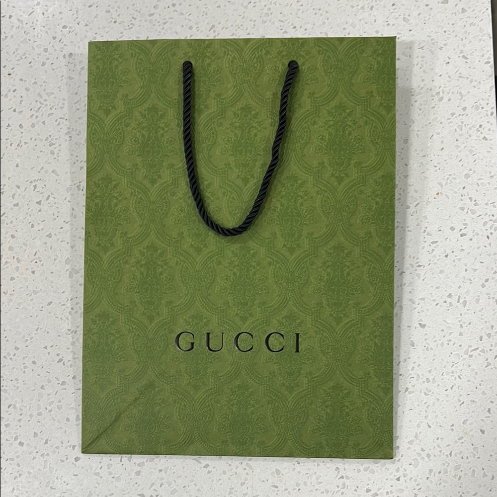 Gucci Olive Green Embossed Bag with Black Handles